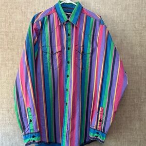 Vintage Wrangler Brushpopper Multicolor Striped Button Up